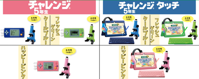 進研ゼミ小学講座・5年生の色を選べるメイン教材とタブレットカバーの紹介画像。