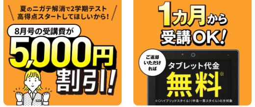 進研ゼミ中学講座の中学1年生のキャンペーンの紹介画像。