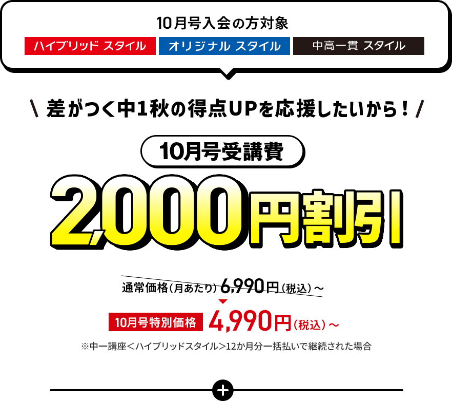 進研ゼミ中学講座の10月号は、受講費が2,000円割引になる。