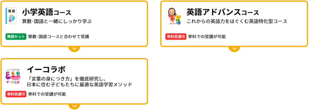 学研教室の小学生の英語コース。