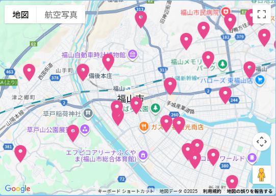 福山市の学研教室がある全体マップ。