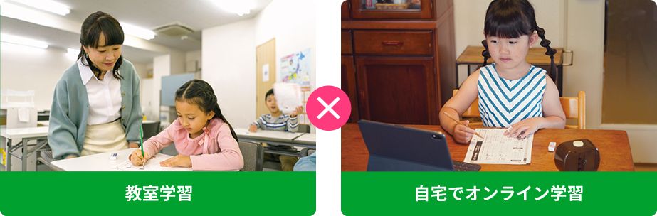 学研教室で唯一オンライン学習・タブレット学習ができる、ハイブリッド学習の紹介画像。